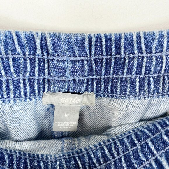 Aerie Denim Jean Shorts Size Medium Denim Chambray Patchwork Pull On Hi Rise - Picture 3 of 4